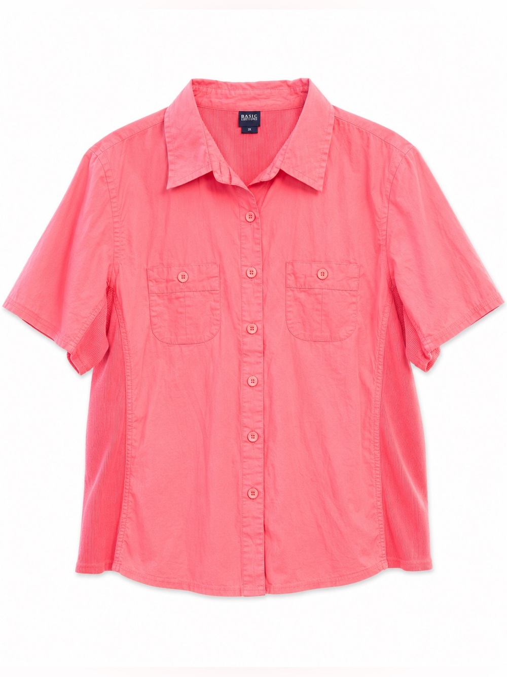 Basic Editions Coral Pink Short Sleeve Button Down Shirt 2X
